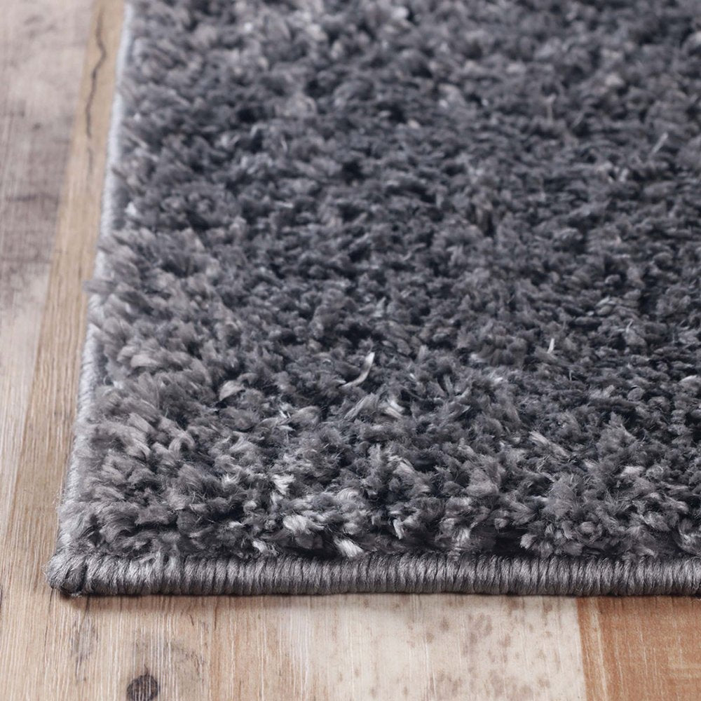8' Gray Shag Distressed Runner Rug