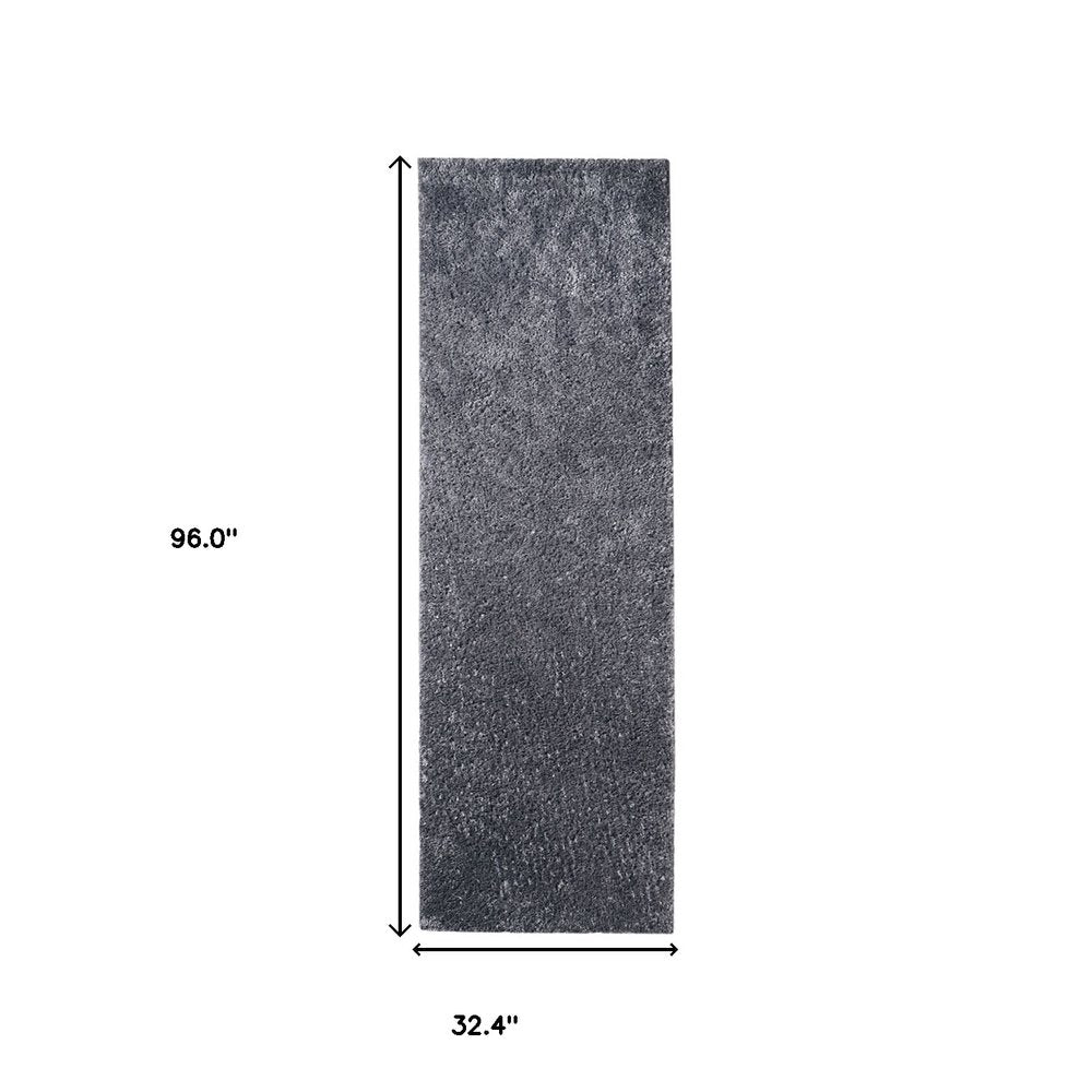 8' Gray Shag Distressed Runner Rug