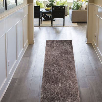 8' Taupe Shag Handmade Runner Rug