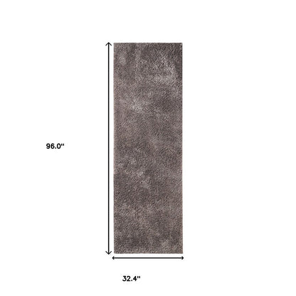 8' Taupe Shag Handmade Runner Rug