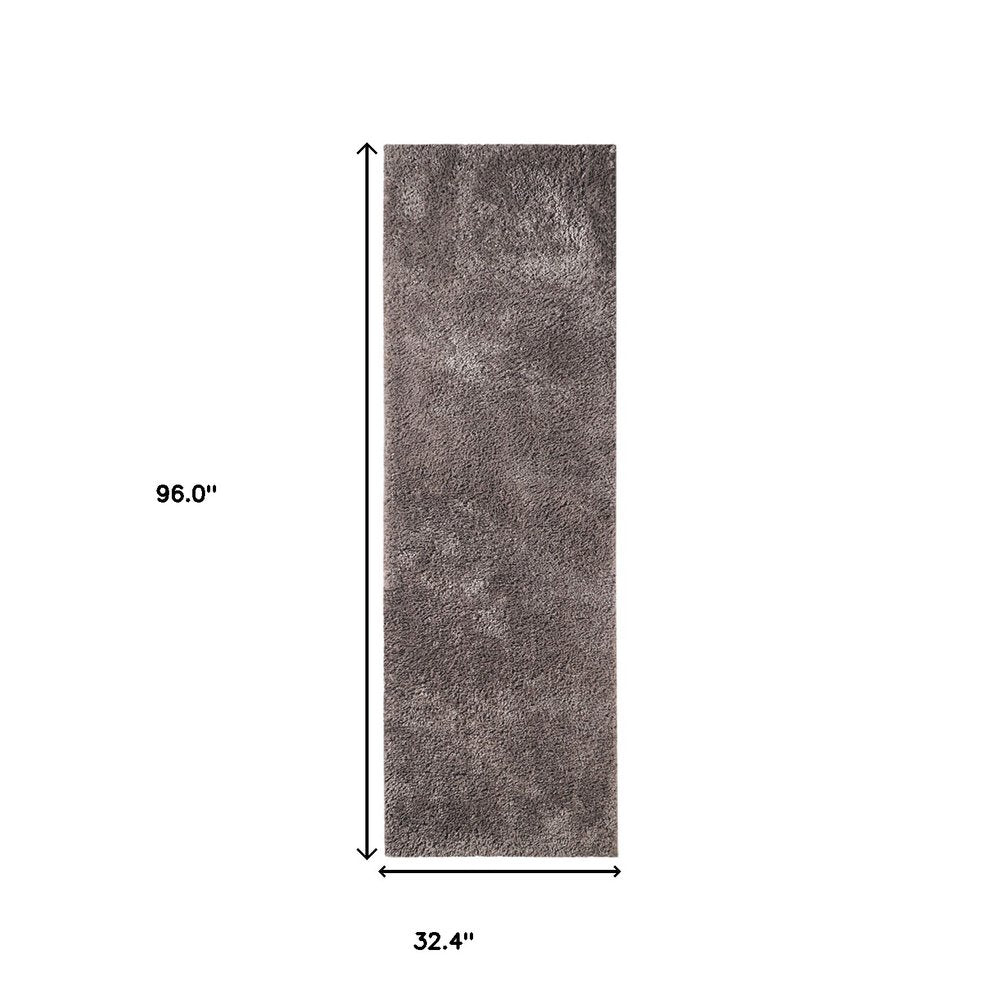 8' Taupe Shag Handmade Runner Rug