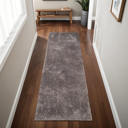8' Taupe Shag Handmade Runner Rug