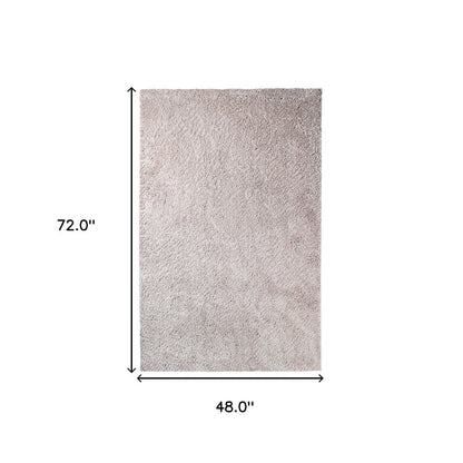 4' X 6' Beige Shag Handmade Area Rug