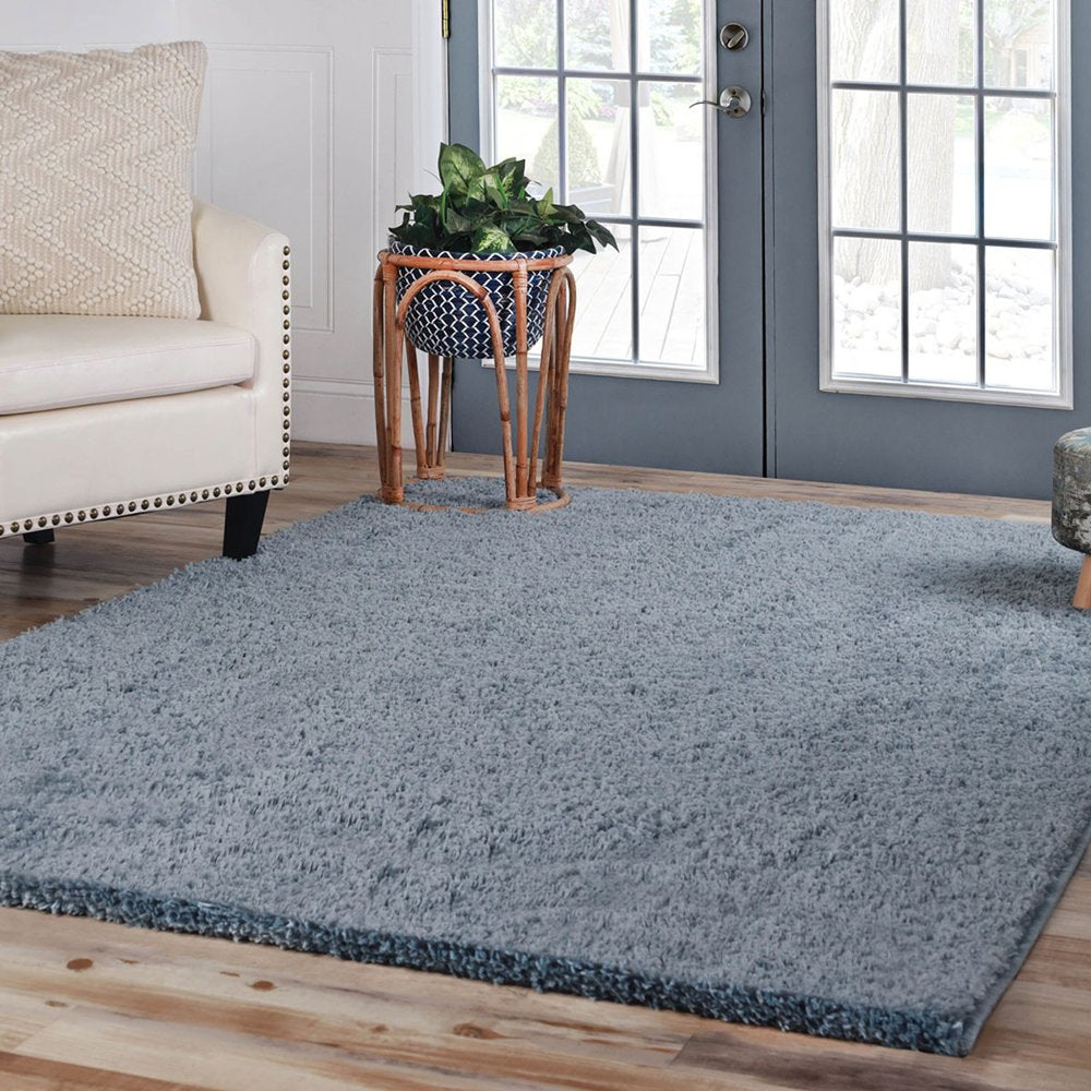 4' X 6' Blue Shag Handmade Area Rug