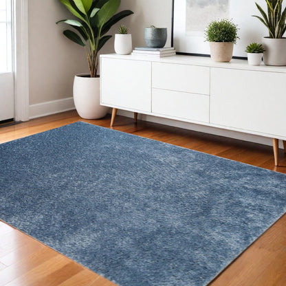 4' X 6' Blue Shag Handmade Area Rug