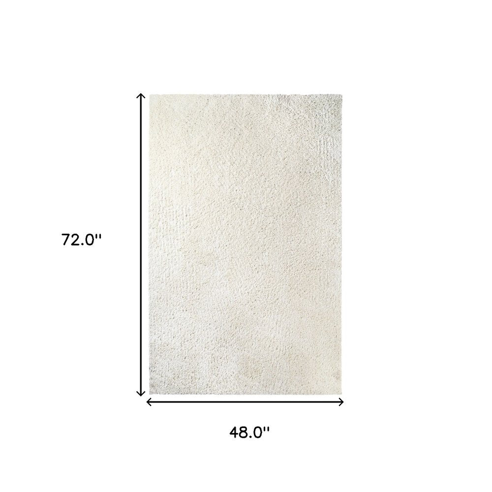 4' X 6' Ivory Shag Handmade Area Rug