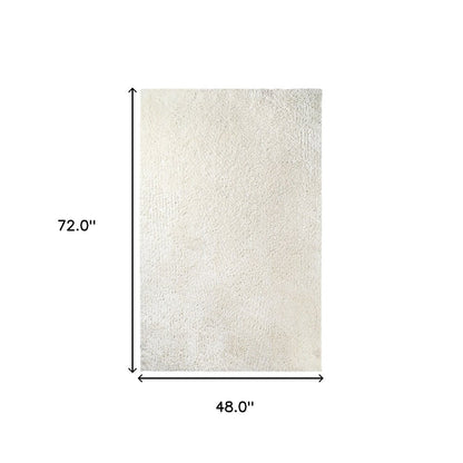 4' X 6' Ivory Shag Handmade Area Rug