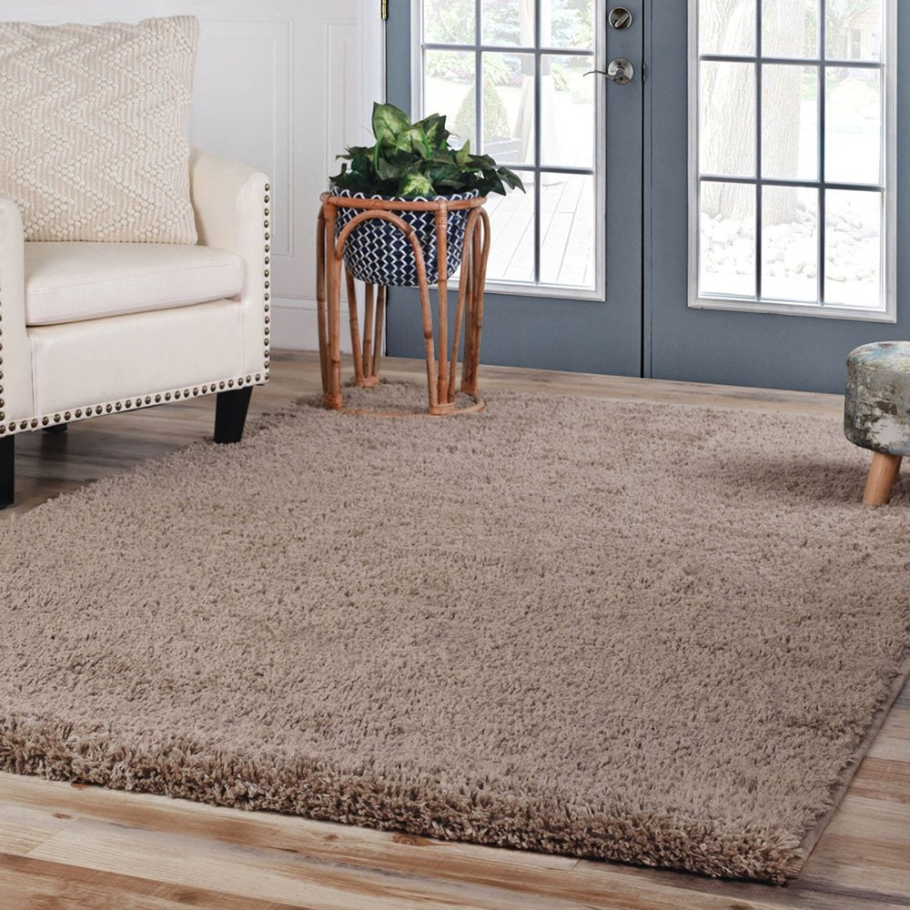 4' X 6' Taupe Shag Handmade Area Rug