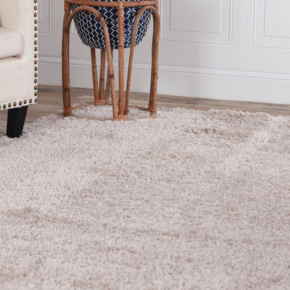 5' X 8' Beige Shag Handmade Area Rug