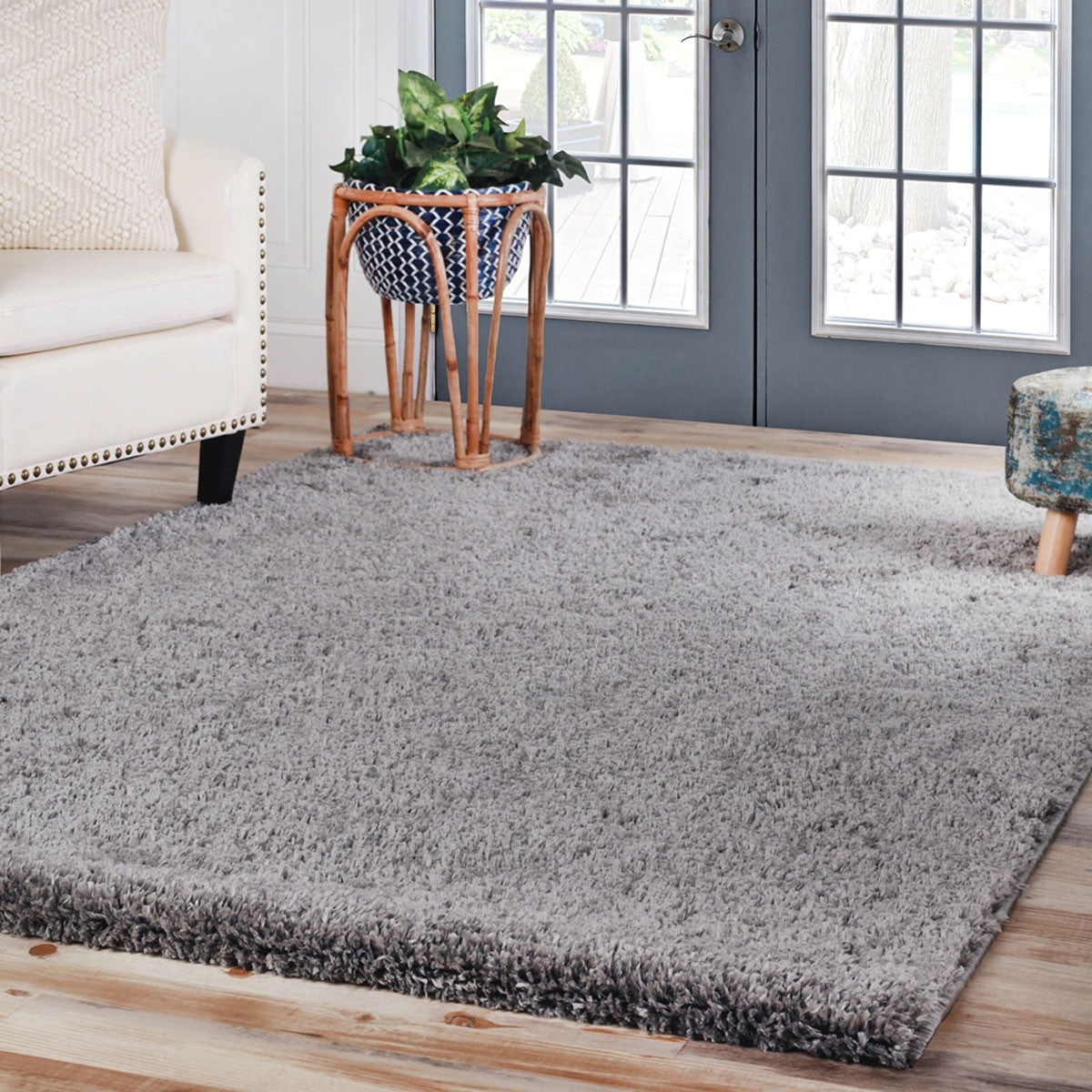 5' X 8' Grey Shag Stain Resistant Area Rug