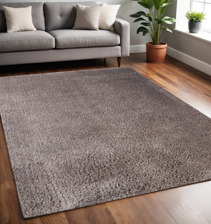 5' X 8' Taupe Shag Handmade Area Rug