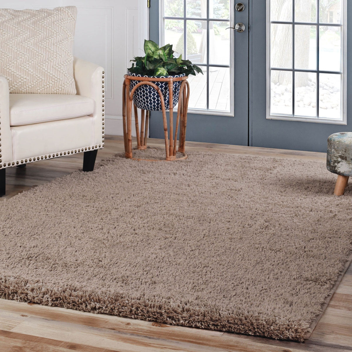 5' X 8' Taupe Shag Stain Resistant Area Rug