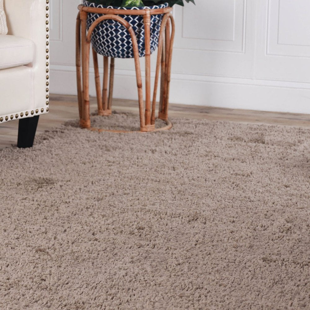 5' X 8' Taupe Shag Handmade Area Rug