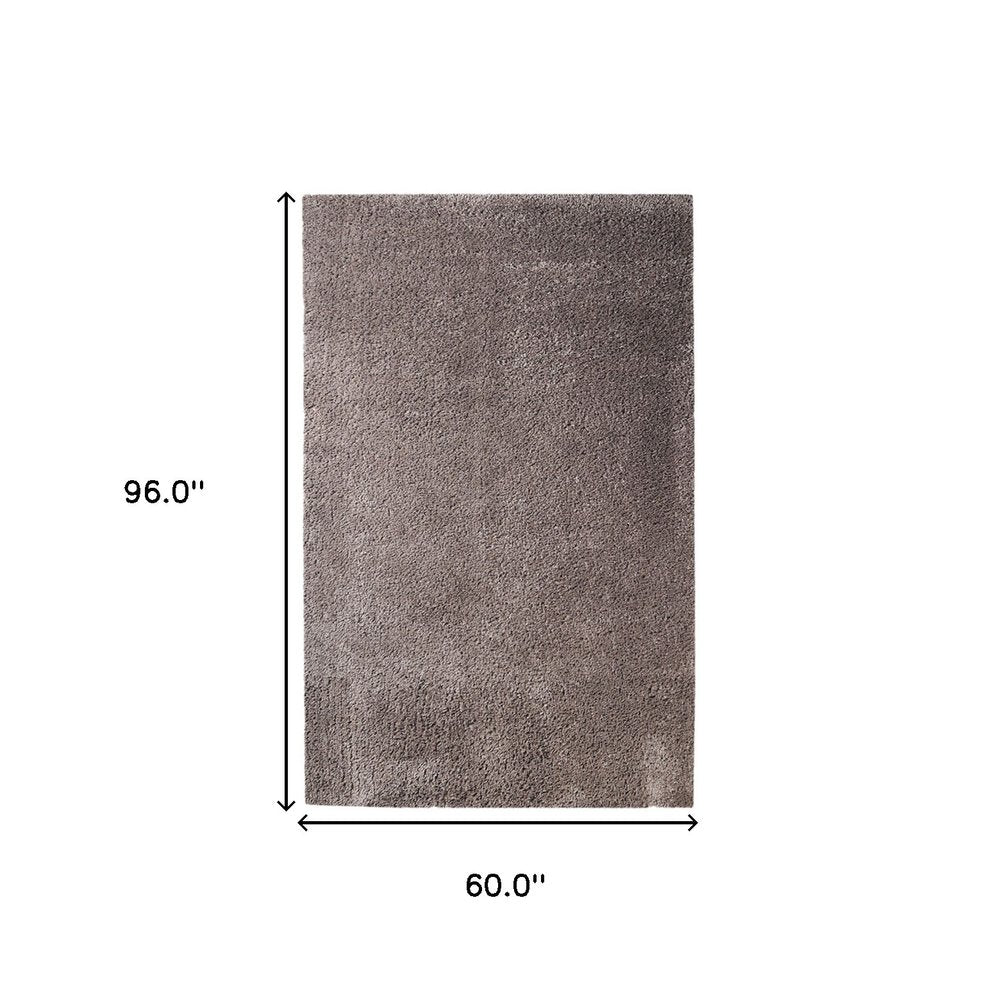 5' X 8' Taupe Shag Handmade Area Rug