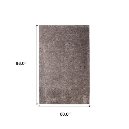 5' X 8' Taupe Shag Handmade Area Rug