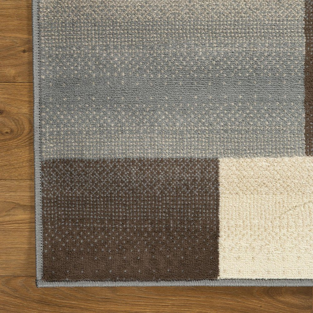 10' Gray Tan And Brown Patchwork Runner Rug