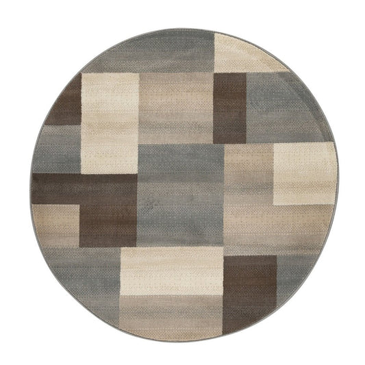 5' Gray Tan And Brown Patchwork Round Rug