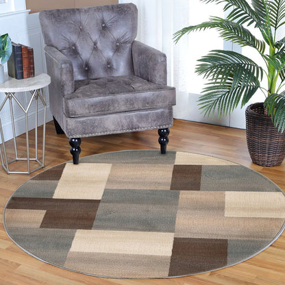 5' Gray Tan And Brown Patchwork Round Rug