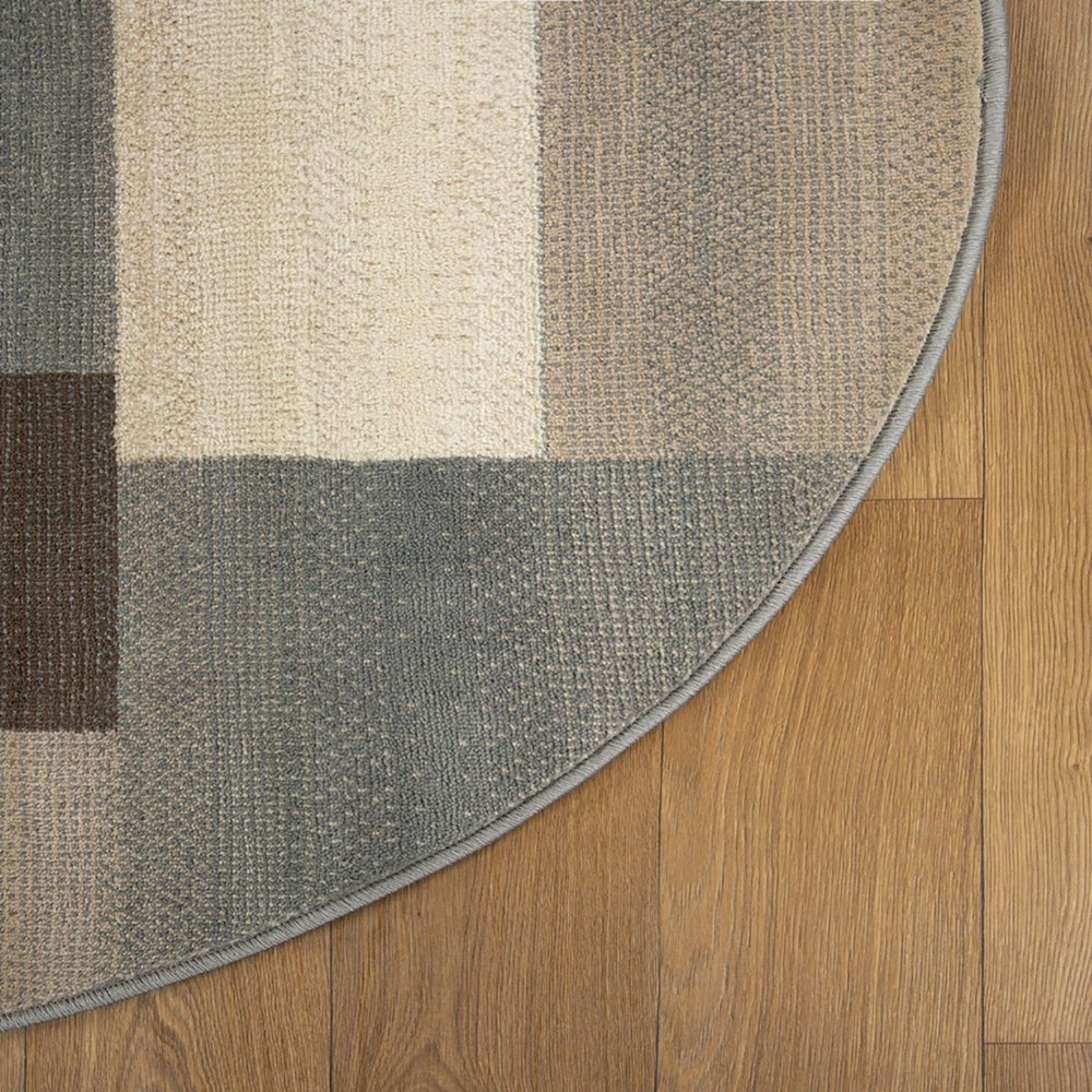 5' Gray Tan And Brown Patchwork Round Rug