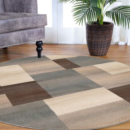 5' Gray Tan And Brown Patchwork Round Rug