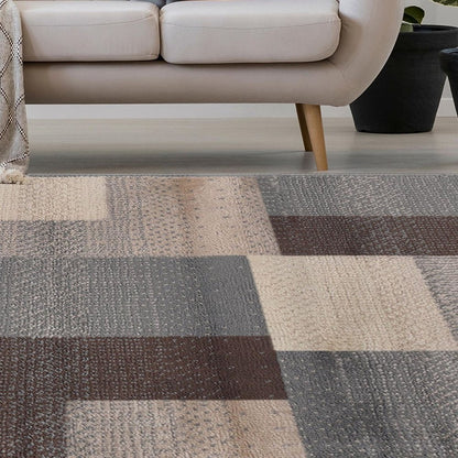 5' X 8' Gray Tan And Brown Patchwork Area Rug