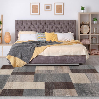 5' X 8' Gray Tan And Brown Patchwork Area Rug