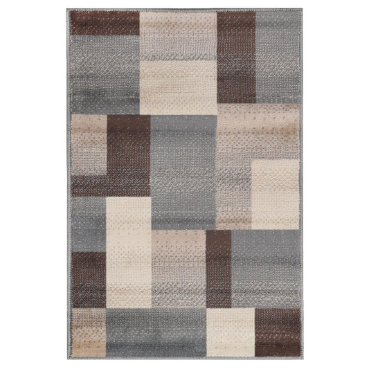 6' X 9' Gray Brown and Cream Patchwork Area Rug