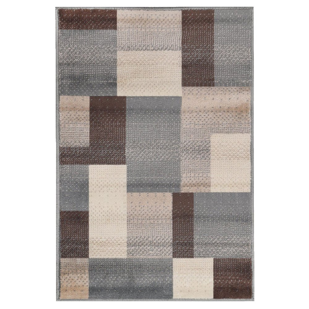 7' X 9' Gray Tan And Brown Patchwork Area Rug