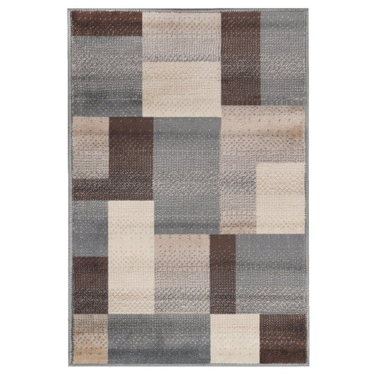 7' X 9' Gray Tan And Brown Patchwork Area Rug