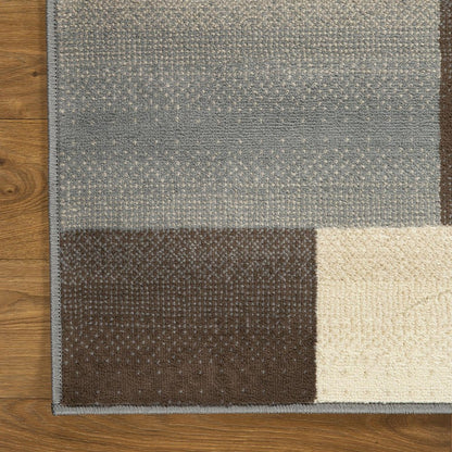 7' X 9' Gray Tan And Brown Patchwork Area Rug