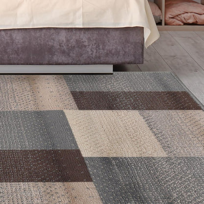 7' X 9' Gray Tan And Brown Patchwork Area Rug