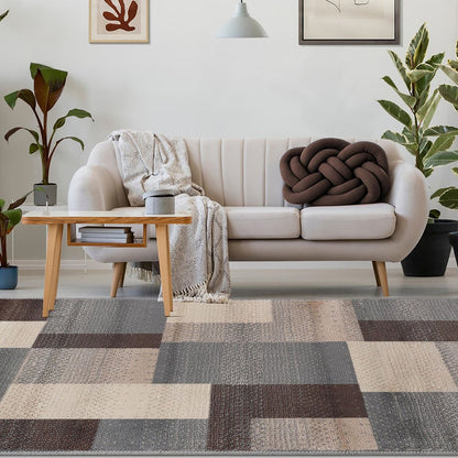 8' X 10' Gray Tan And Brown Patchwork Area Rug