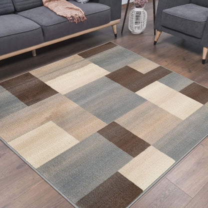 8' Gray Tan And Brown Patchwork Square Rug