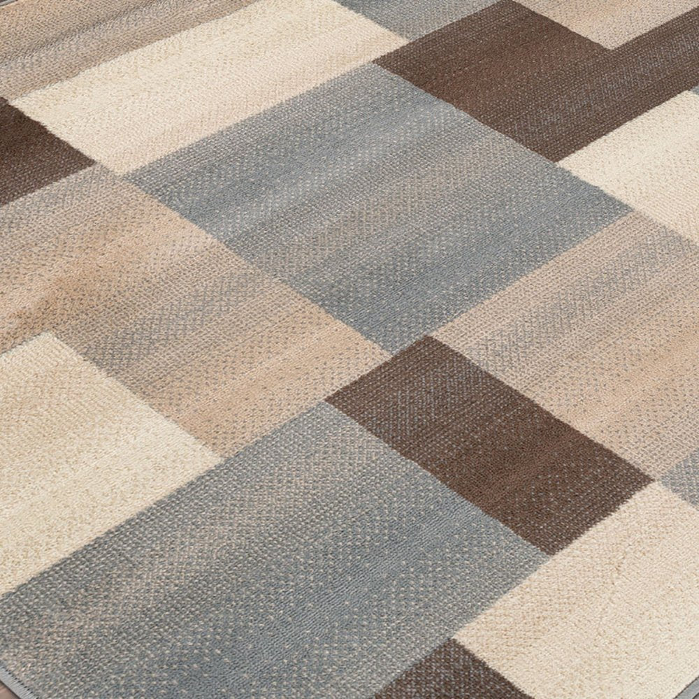 8' Gray Tan And Brown Patchwork Square Rug