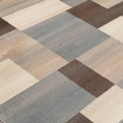 8' Gray Tan And Brown Patchwork Square Rug
