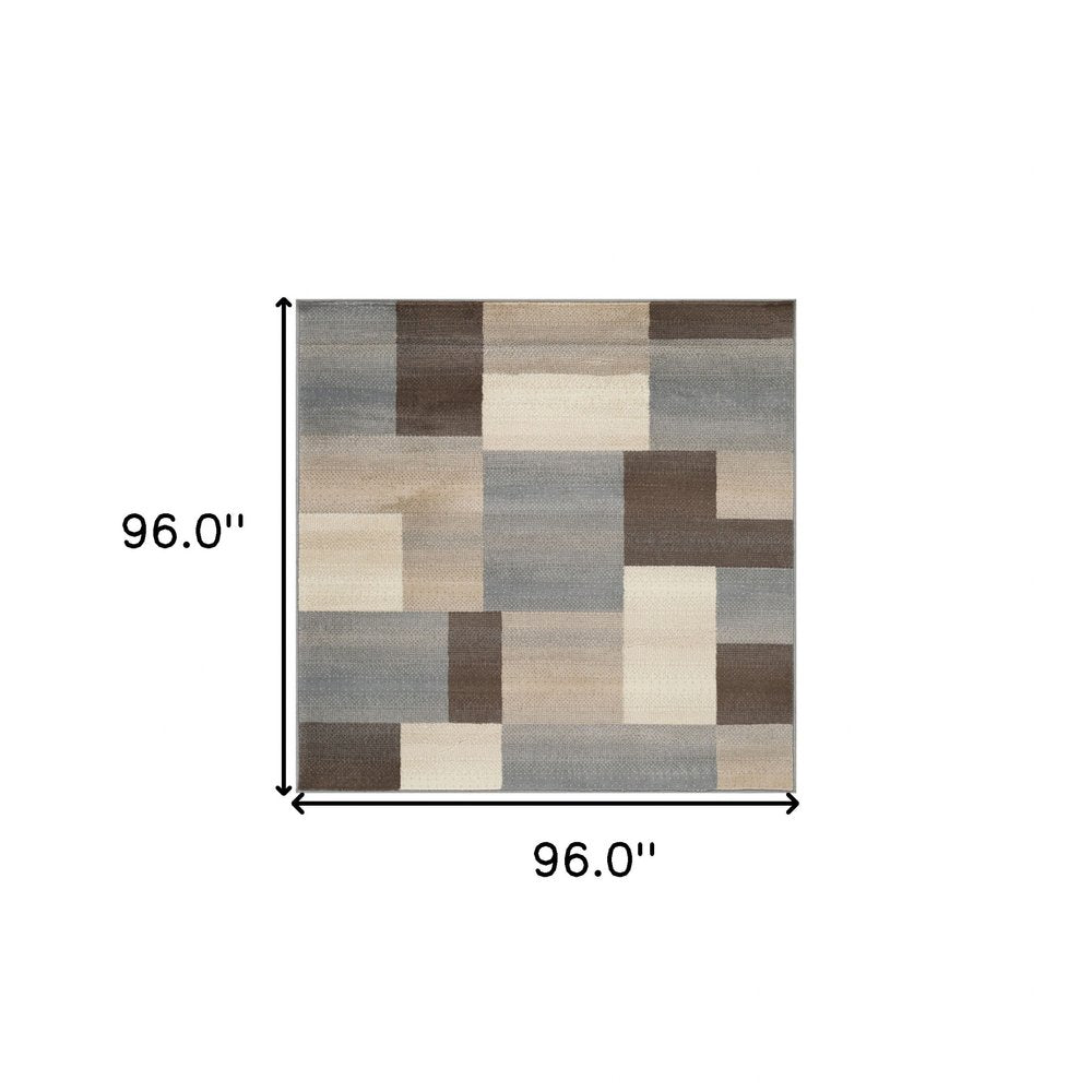 8' Gray Tan And Brown Patchwork Square Rug