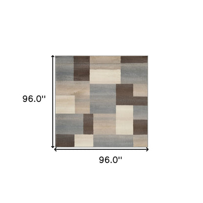 8' Gray Tan And Brown Patchwork Square Rug