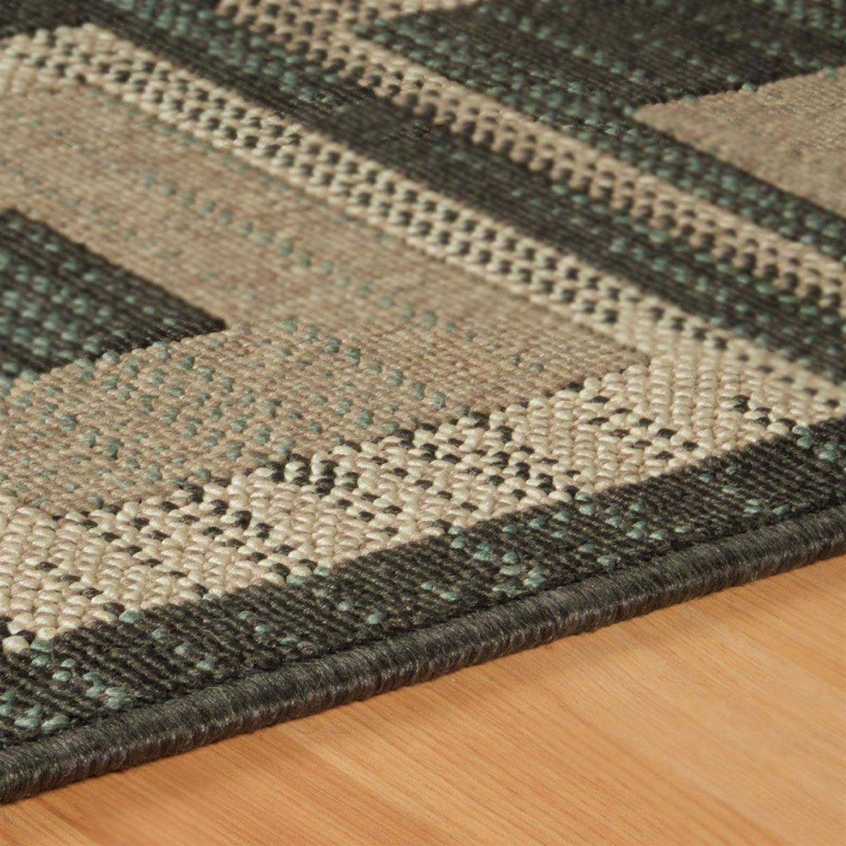 8' Color Block Beige And Teal Checkered Stain Resistant Runner Rug