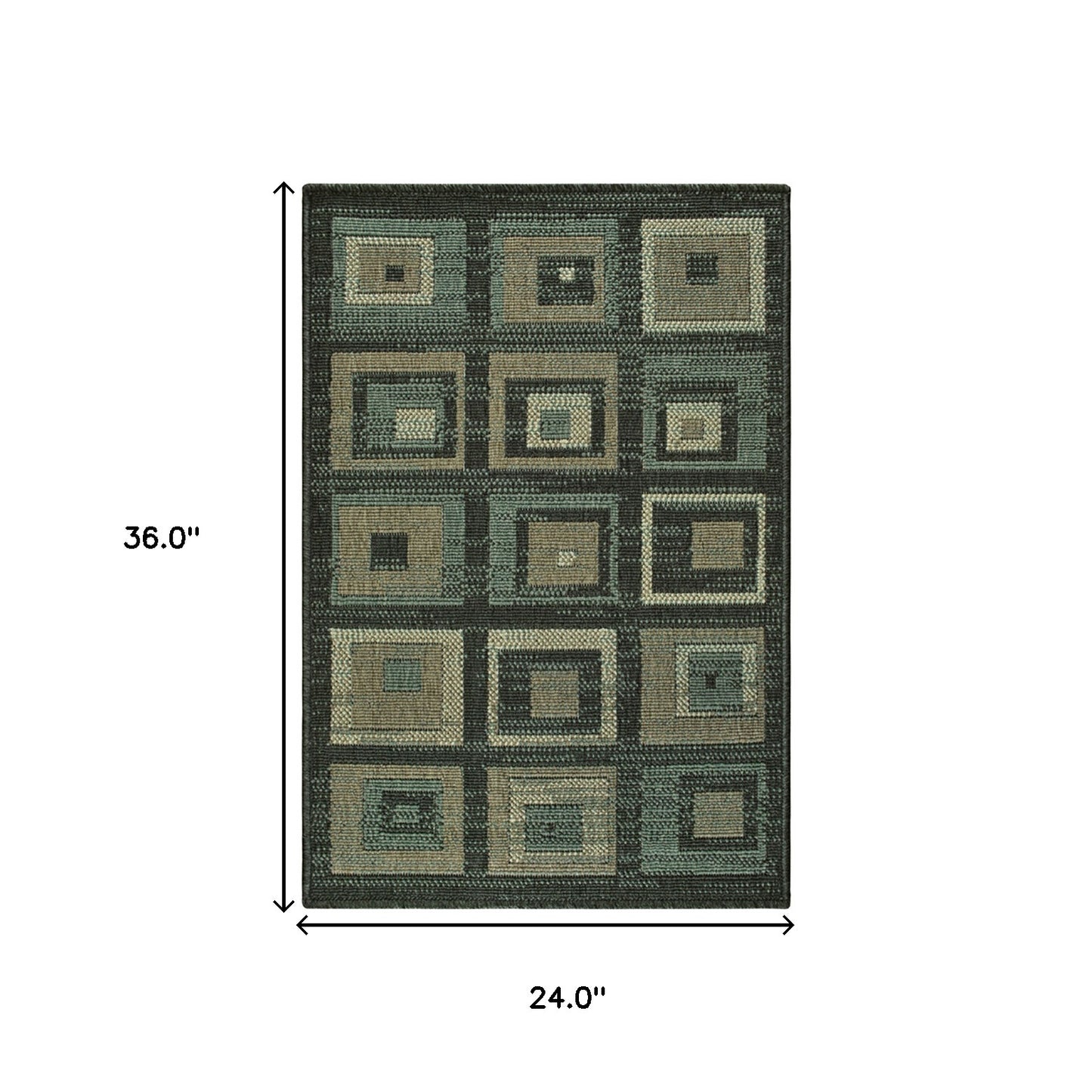 2' X 3' Color Block Beige And Teal Checkered Stain Resistant Area Rug