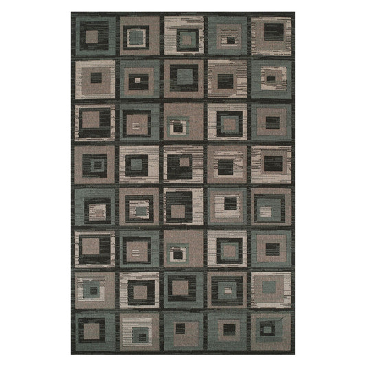 4' X 6' Color Block Beige And Teal Checkered Stain Resistant Area Rug