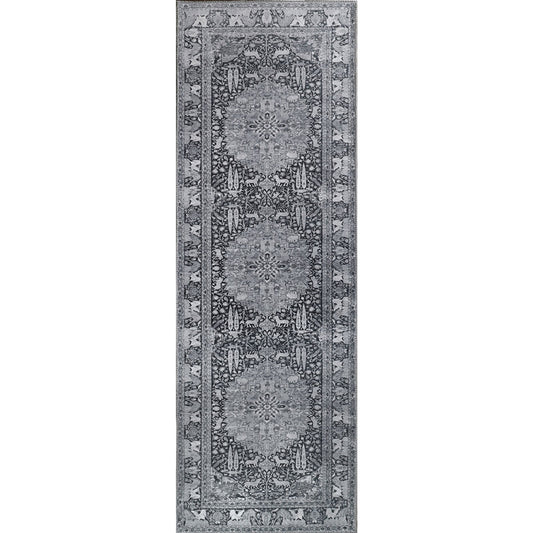 7' Brown Medallion Stain Resistant Runner Rug