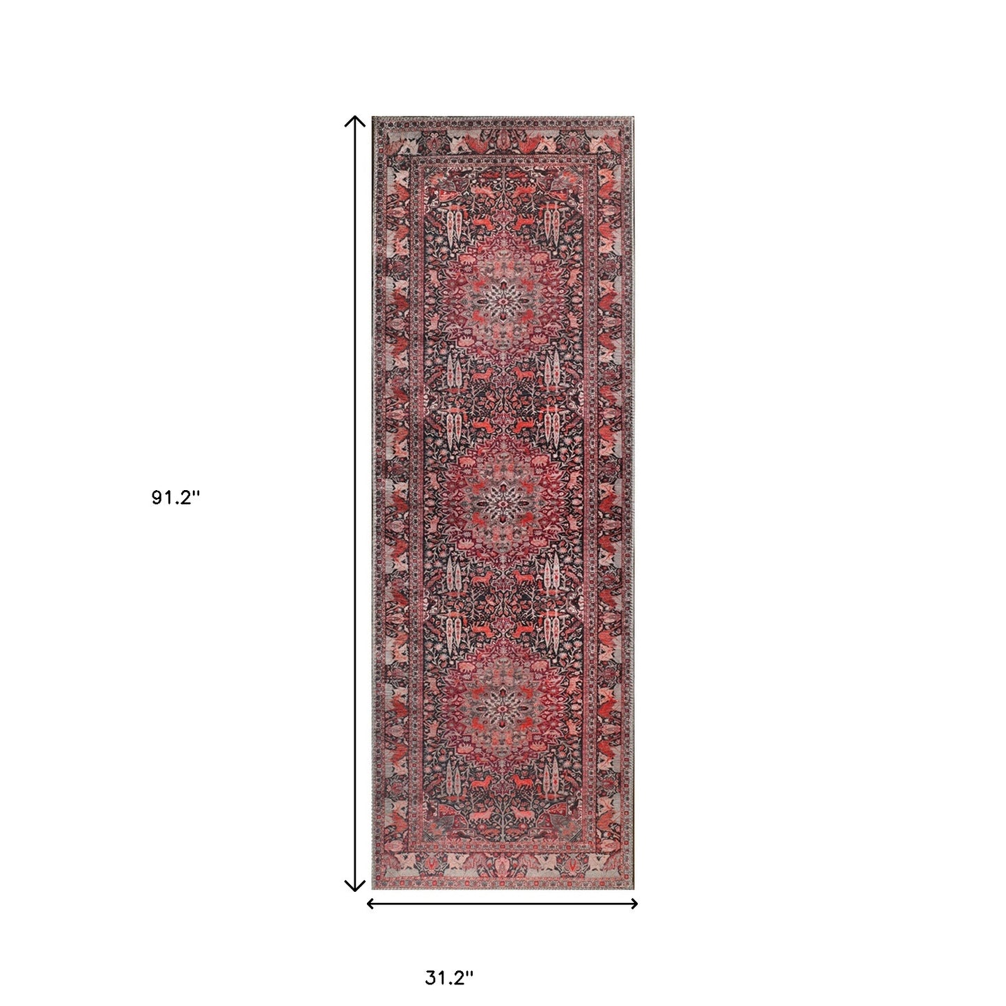 7' Garnet Red Medallion Stain Resistant Runner Rug