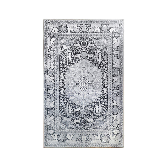 5' X 7' Charcoal Medallion Stain Resistant Area Rug