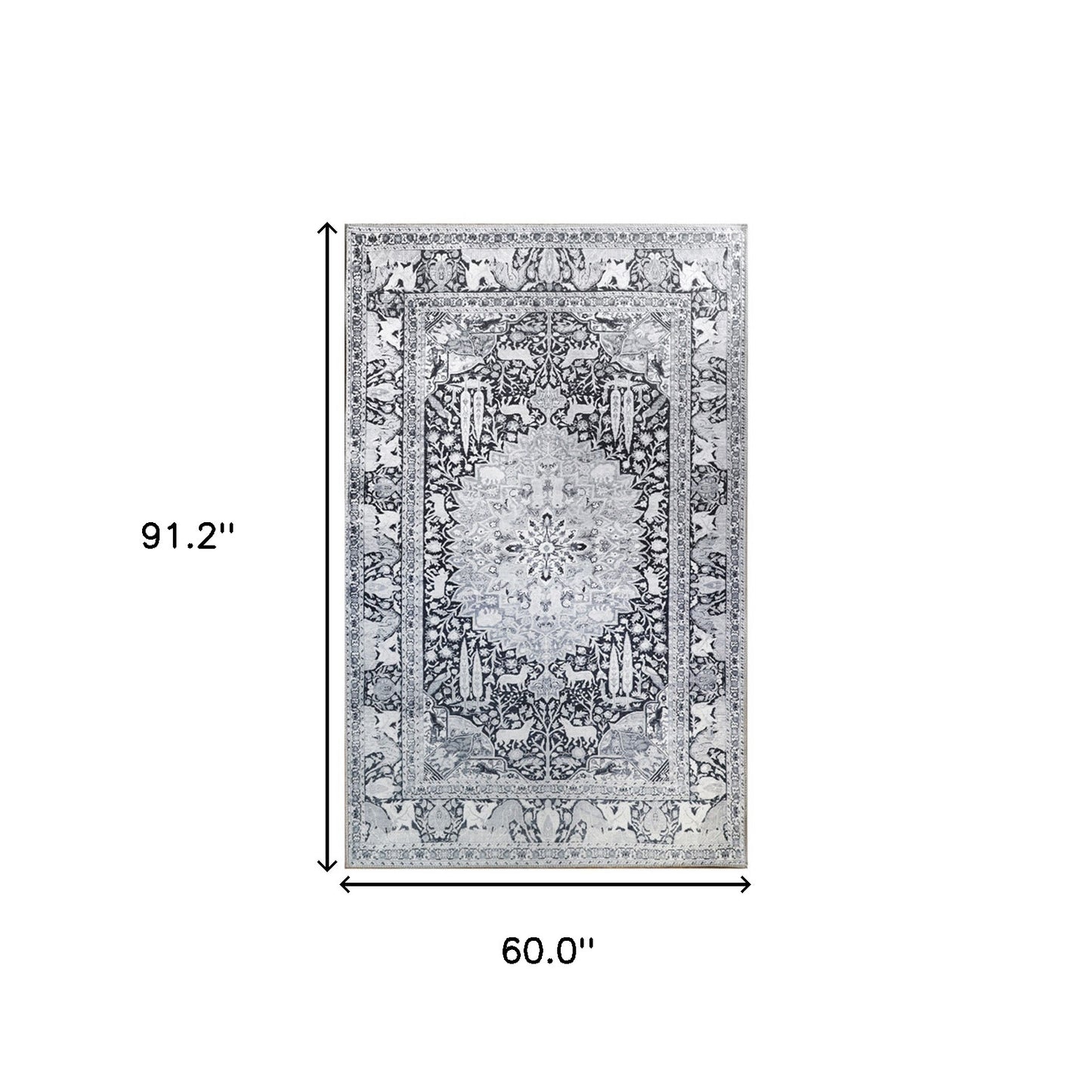 5' X 7' Charcoal Medallion Stain Resistant Area Rug