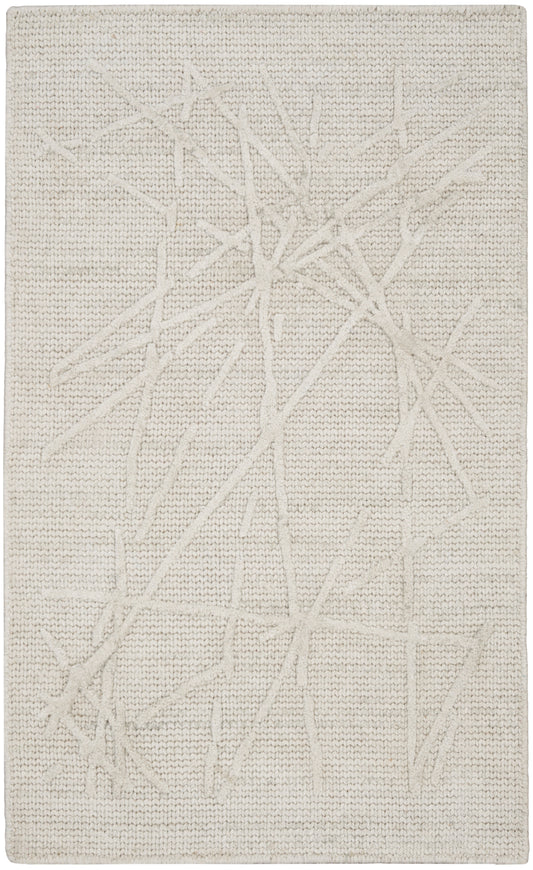 Cream rectangular woven rug with subtle raised twig-like pattern and soft textured surface.