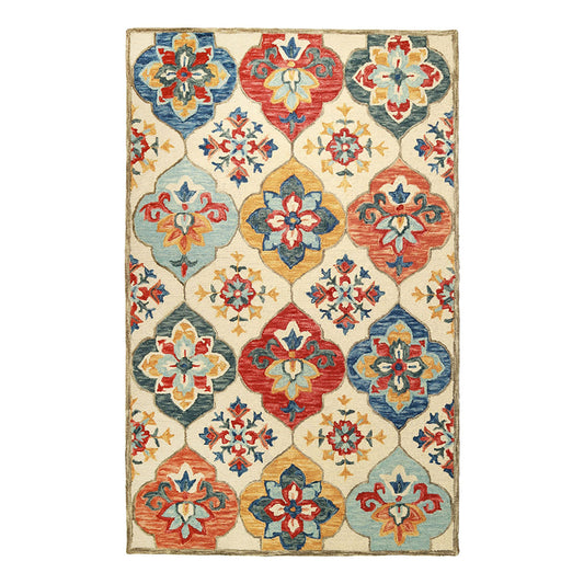 5' X 8' Cream And Rust Wool Geometric Tufted Stain Resistant Area Rug
