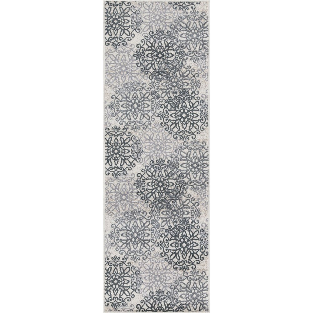 8' Gray And Charcoal Medallion Runner Rug