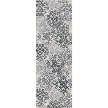 8' Gray And Charcoal Medallion Runner Rug