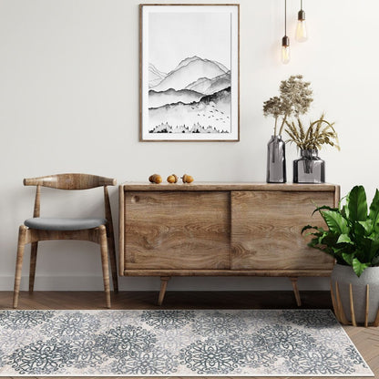 8' Gray And Charcoal Medallion Runner Rug