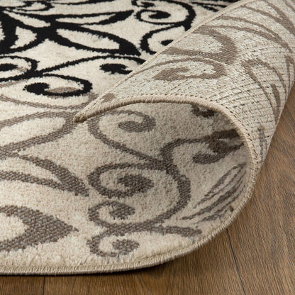 11' Beige Black And Brown Floral Medallion Runner Rug